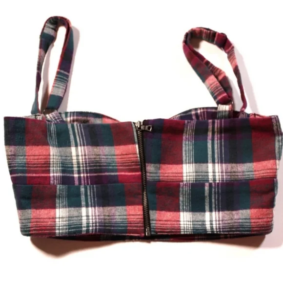 Plaid MTV Press Piece Sweetheart Neck Tank Top Crop Top (M) Seen On Celebrities - Picture 6 of 9